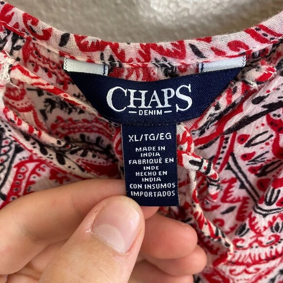 Chaps Womens Red Paisley Top X-Large 3/4 Sleeve Lightweight Cotton - Picture 3 of 6